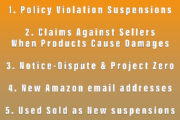 Amazon News: Policy Violation Suspensions, Claims Against Sellers when Products Cause Damages, Notice-Dispute & Project Zero, New Amazon email addresses, Increase in Used Sold as New suspensions