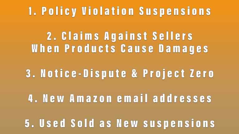 Amazon News: Policy Violation Suspensions, Claims Against Sellers when Products Cause Damages, Notice-Dispute & Project Zero, New Amazon email addresses, Increase in Used Sold as New suspensions