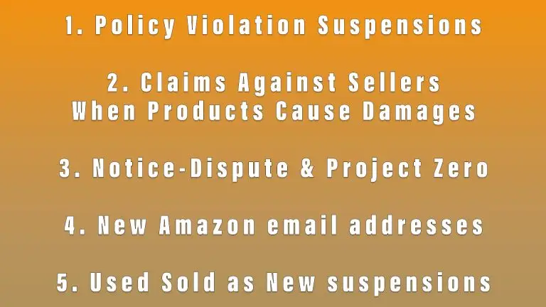 Policy Violation Suspensions, Claims Against Sellers when Products Cause Damages, Notice-Dispute & Project Zero, New Amazon email addresses, Increase in Used Sold as New suspensions