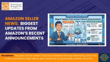 Amazon seller reviewing recent Amazon policy announcements and account updates on laptop