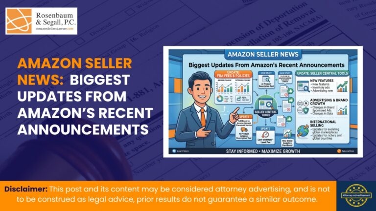 Amazon seller reviewing recent Amazon policy announcements and account updates on laptop