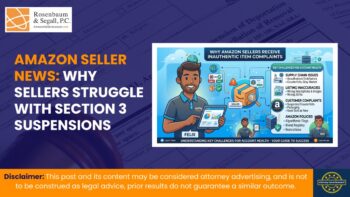 Amazon seller reviewing Section 3 suspension notice and appeal strategy with attorney