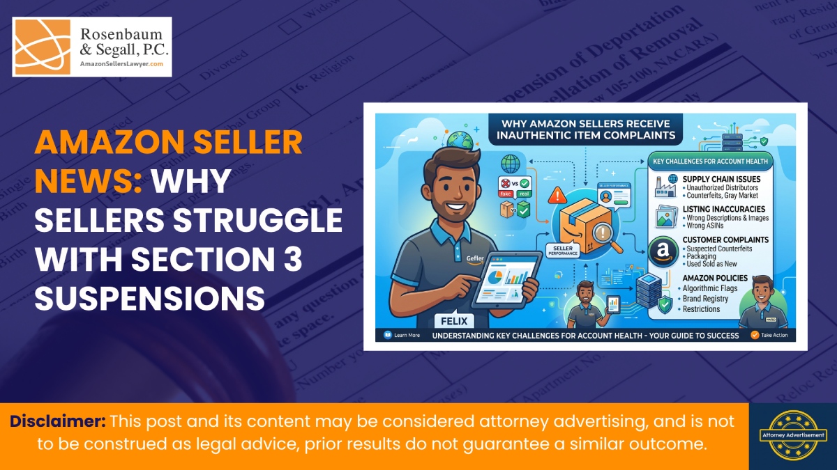 Amazon seller reviewing Section 3 suspension notice and appeal strategy with attorney